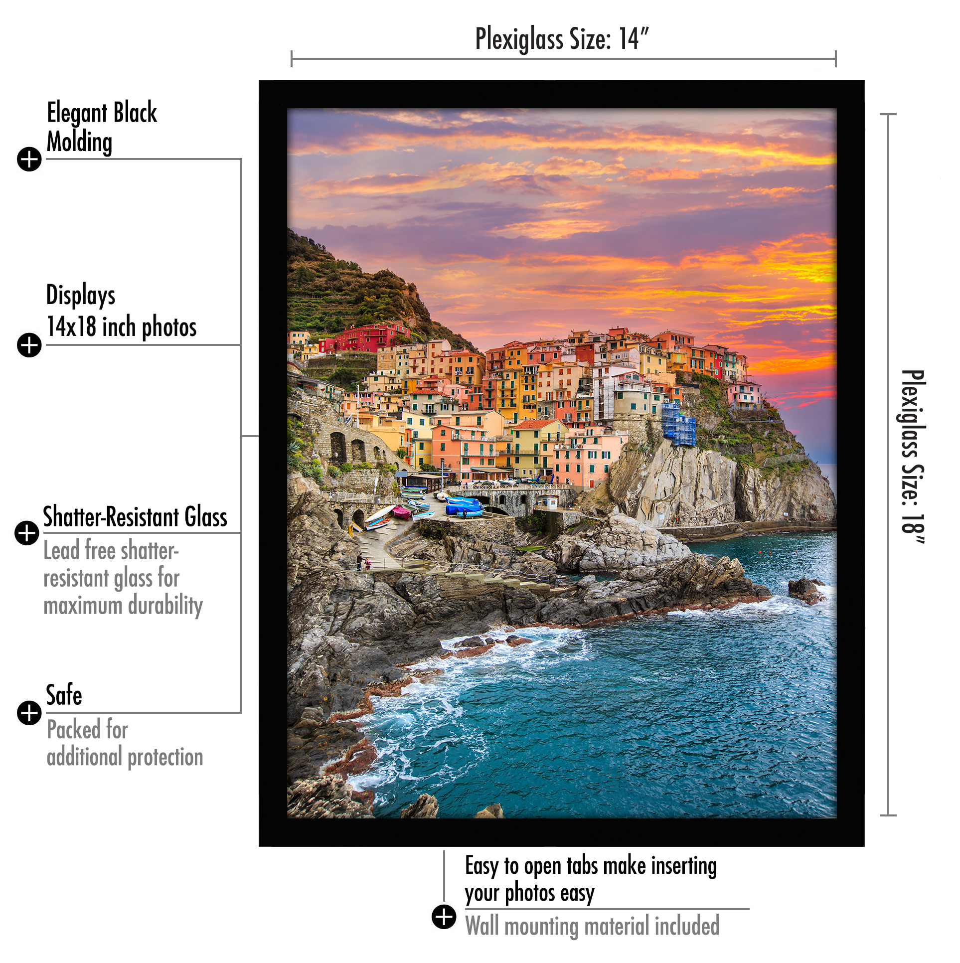 Americanflat 14x18 Picture Frame in Black - Composite Wood with Polished Plexiglass - Horizontal and Vertical Formats for Wall