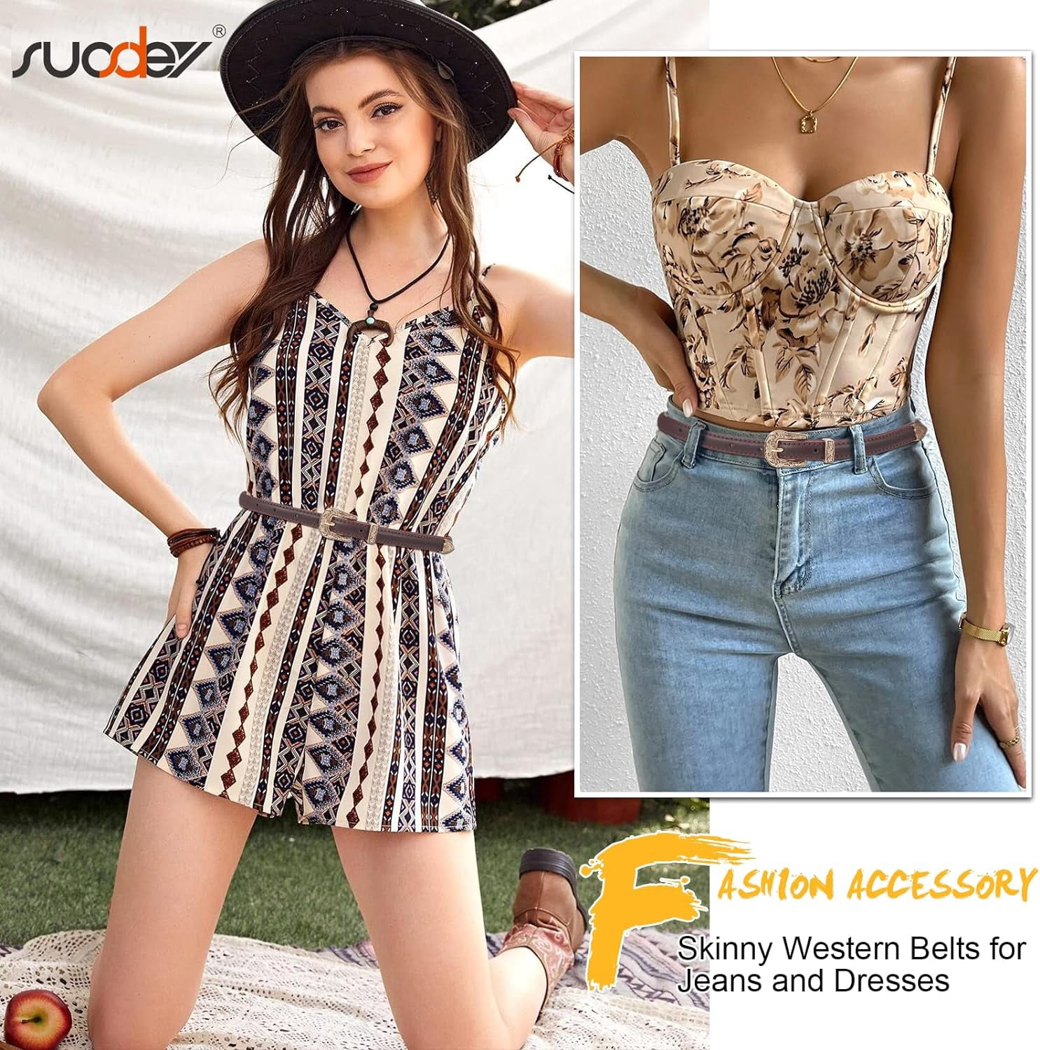 Trendy Western Skinny Belts for Women Adjustable Leather 