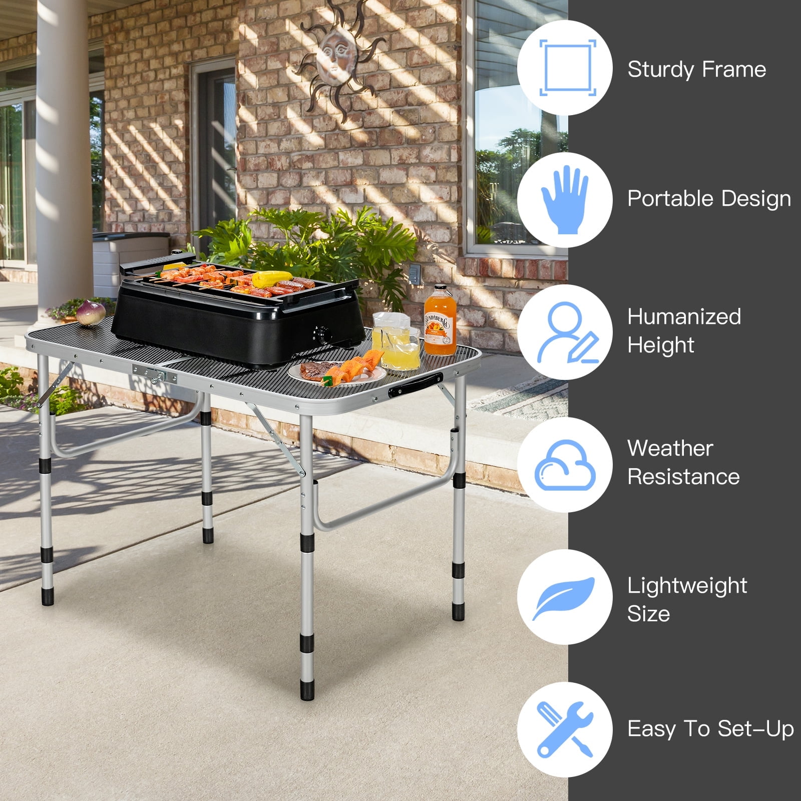 Table De Camping Pliable JiGiU 82x40 Cm – Aluminium, 2 Hauteurs (44/70 Cm), Structure X Acier, 45 Kg De Charge – Avec Sac De Transport, Légère 4 Kg
