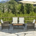 thumbnail image 3 of Costway 5PCS Patio Rattan Furniture Set Cushioned Sofa Armrest Wooden Tabletop, 3 of 9