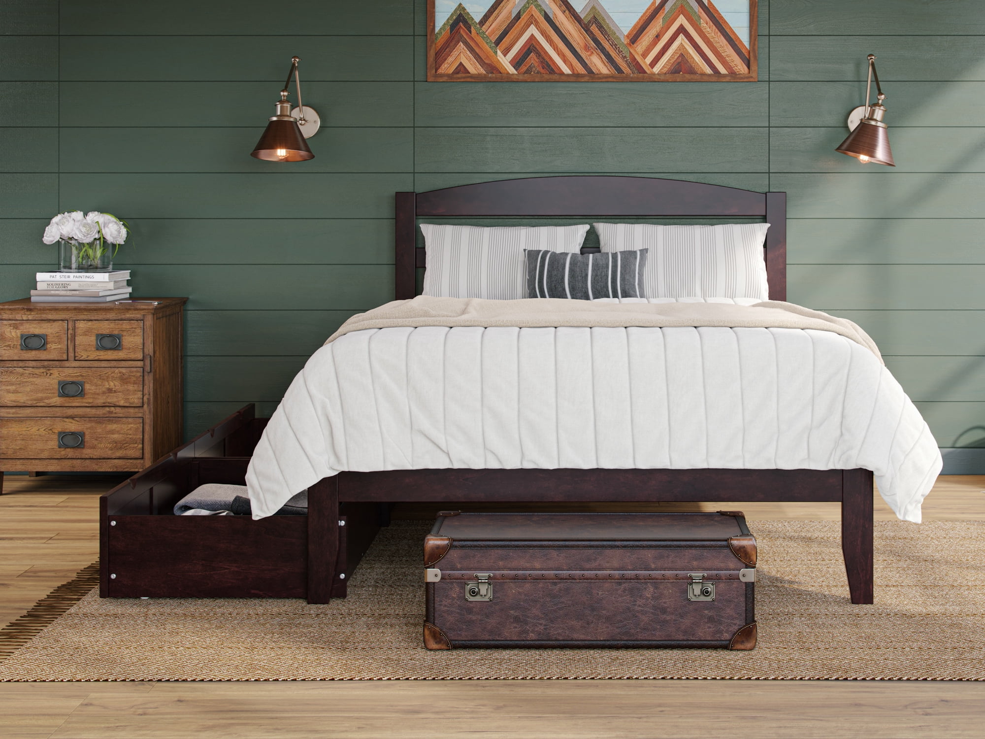 AFI Warren 14" Queen Wood Platform Bed Frame with Set of 2 Storage Drawers, Espresso