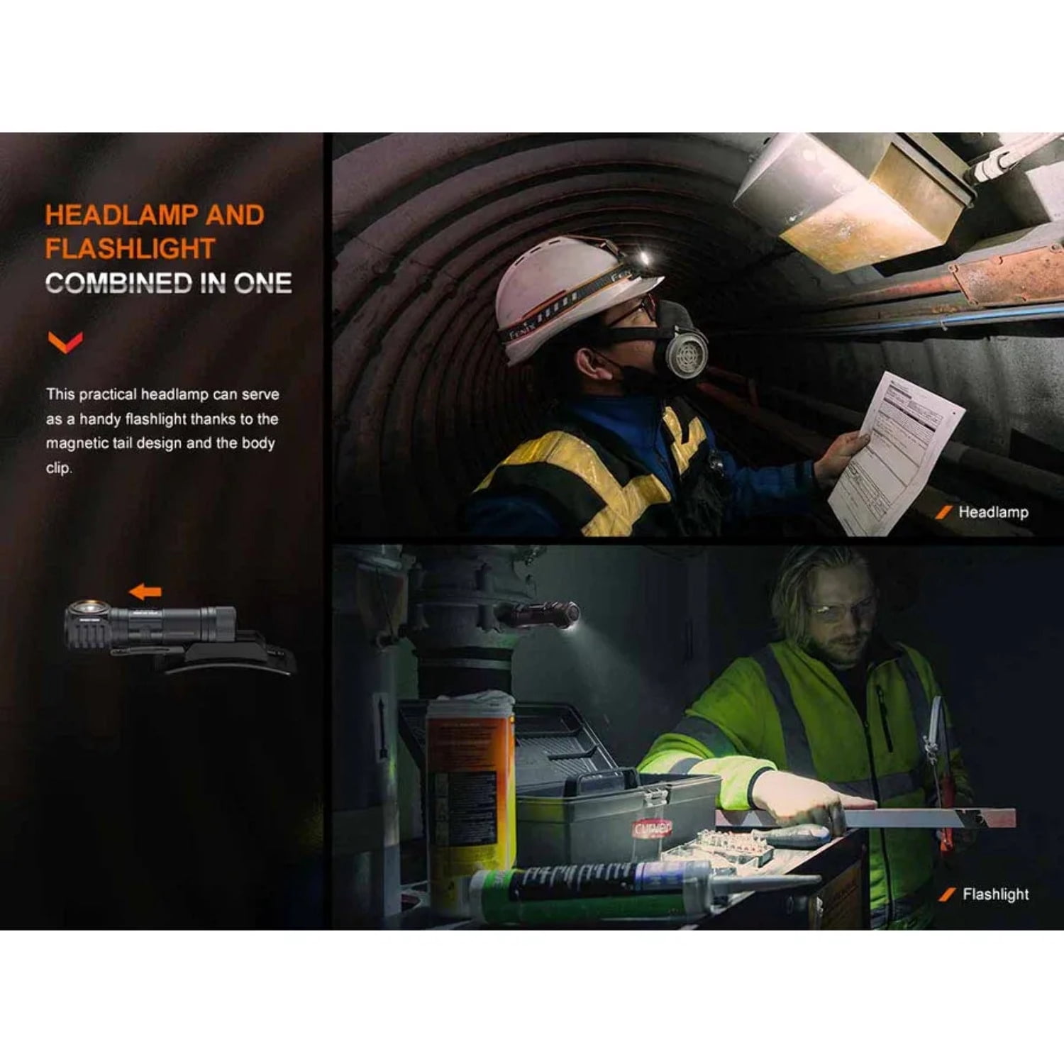 Fenix Lighting Industrial Headlamp,Al Body,Spot Beam HM61R V2.0