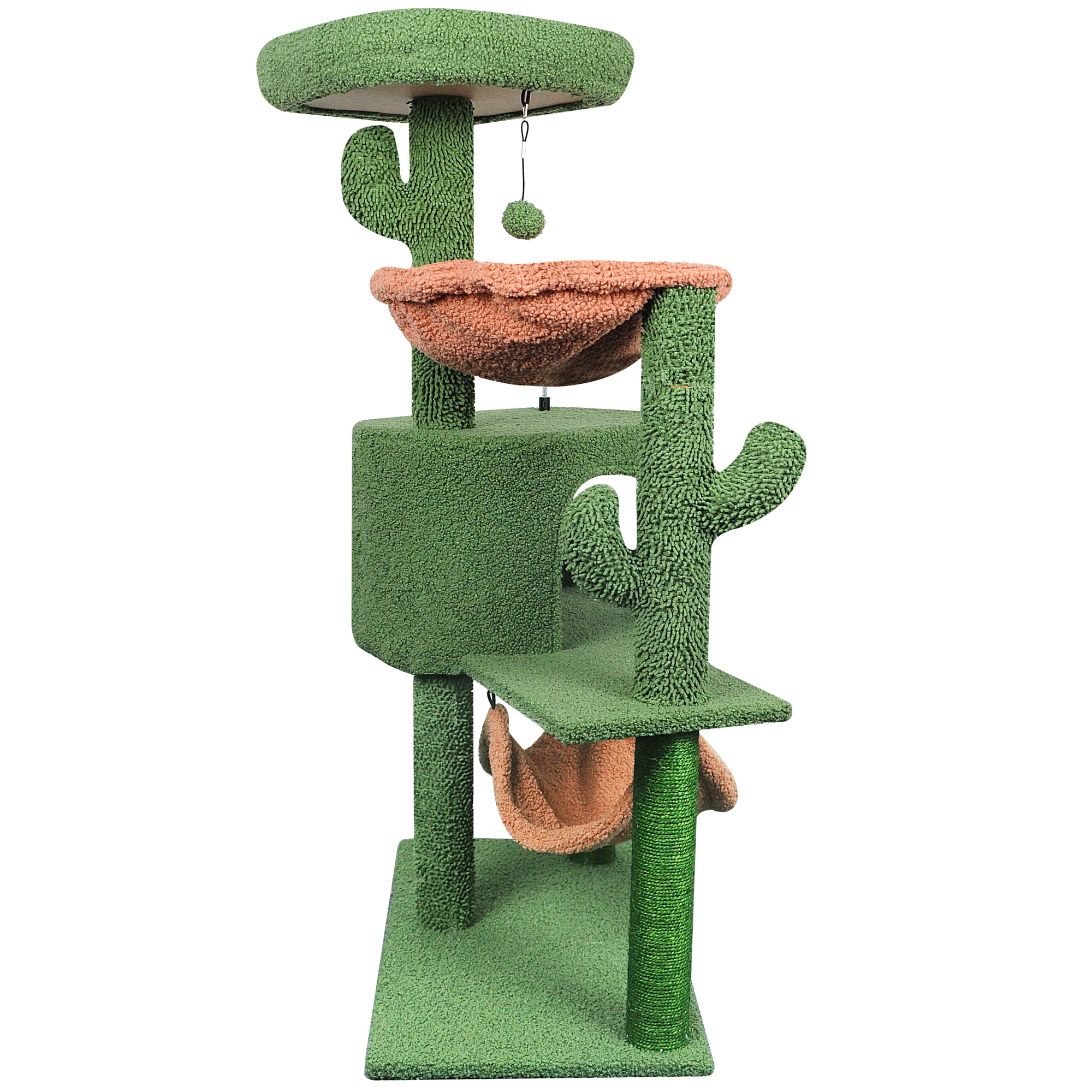 AIWIKIDE 39.37 inch Cactus Cat Tree Tower with Condo and Big Hammock for Indoor Small Cats, Green