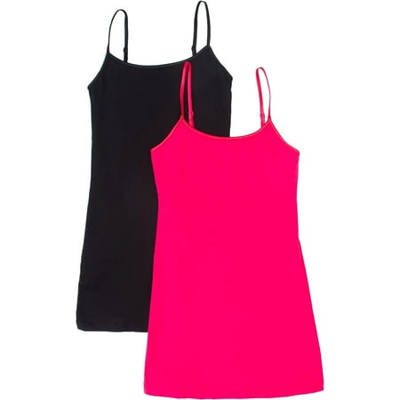 

2 Pack Active Basic Womens Long Cami w/ Built in Bra Med Black H Pink