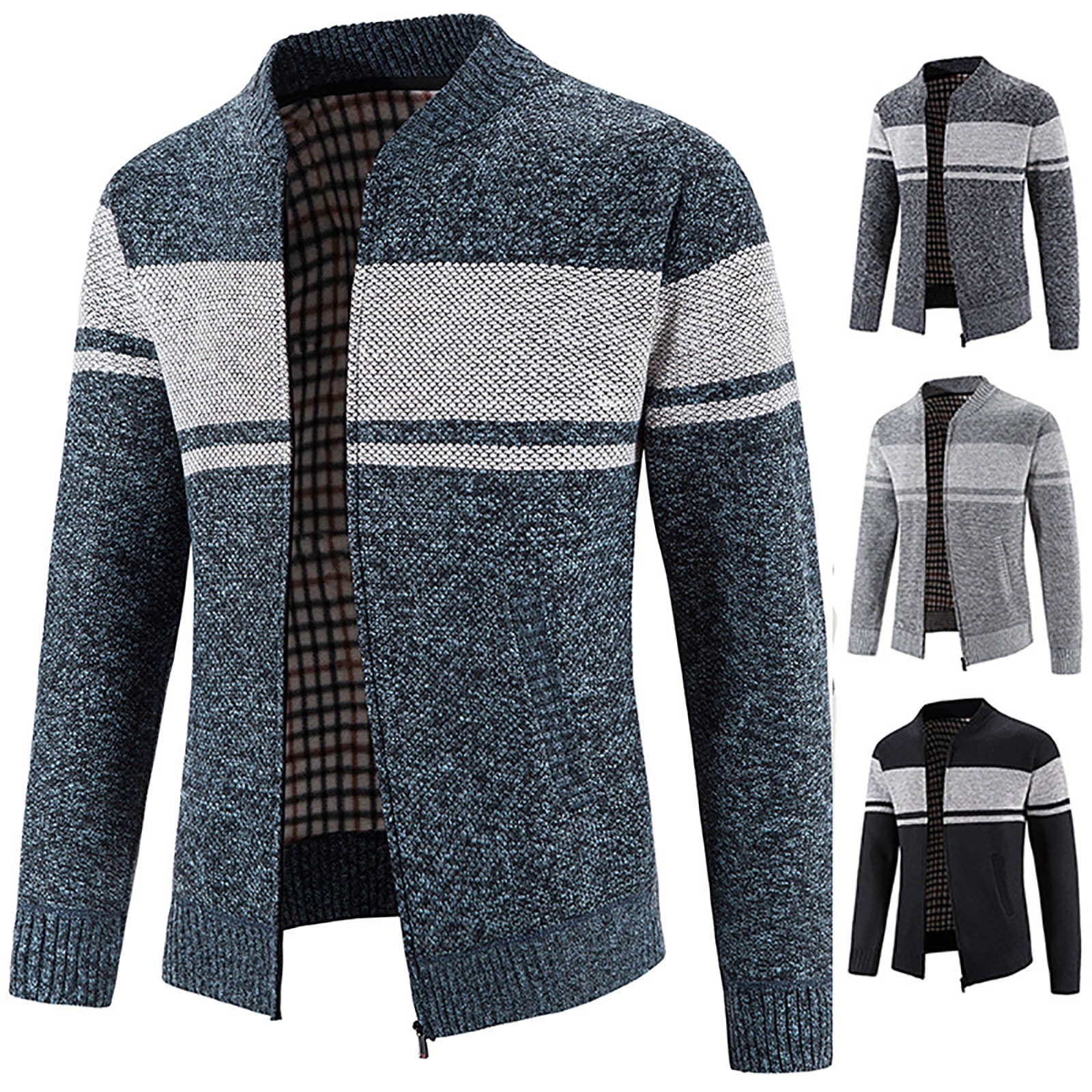 Mens Sweaters Clearance Autumn and Winter Stand Collar Fleece Jacket