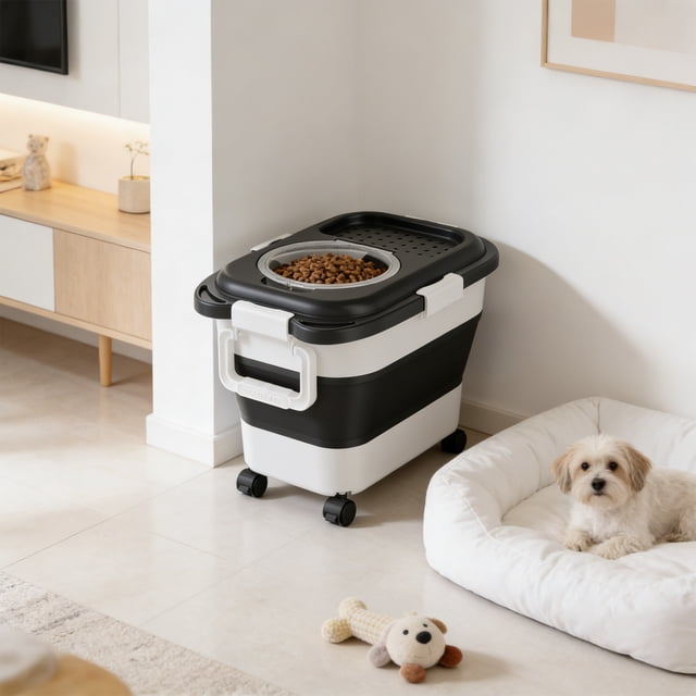 Contenedor plegable con ruedas para almacenar comida para mascotas – Recipiente hermético e impermeable para alimentos secos para perros y gatos – Contenedor portátil para croquetas, ideal para