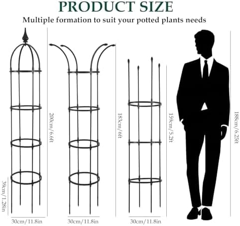 RibRave Obelisk Trellis for Climbing Plants Outdoor 6.6ft, Garden Tower Trellis for Potted Plants Indoor with Twist Tie, Clips and Butterflies Rustproof Coated Metal Support for Vines Rose 2Pack