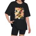 thumbnail image 2 of Camiseta ADOREJOY Oversized para mujer con cuello redondo y flores negras, 2 of 9