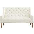 thumbnail image 3 of Loveseat Sofa Couch, Ivory White, Velvet, Living Kitchen Cafe Bistro Hospitality Restaurant, Modern Contemporary Boutique HB33048, 3 of 4