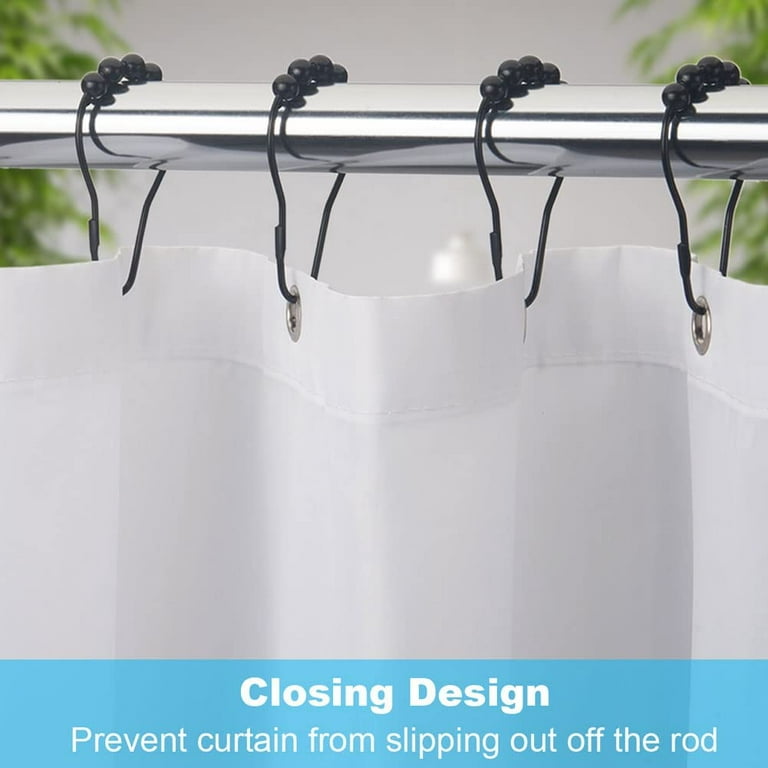 Shower Curtain Hooks Shower Curtain Rings, Rust-Resistant Metal Easy Glide Shower Rings for Bathroom Shower Rod Curtain Liner Rings, Set of 12 Black