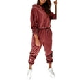 thumbnail image 4 of LilyLLL Women Velvet Outfits Long Sleeve Hoodie Sweatershirt Tops Pants Tracksuit Set, 4 of 5