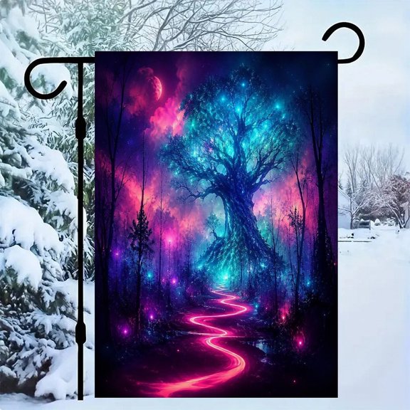 RKSupls Linen Double Sided Garden Flag, Dreamy Pink Stream Forest Path Yard Flag Durable Wrinkle-Proof Outdoor Decor for Garden Lawn Patio and Holiday Gift