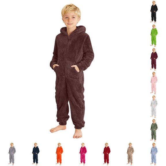 PMVFHDE Boys Hooded Romper Jumpsuit Winter Warm Soft Lined Pajama Outfit For Toddler Kids Playwear Comfortable Daily
