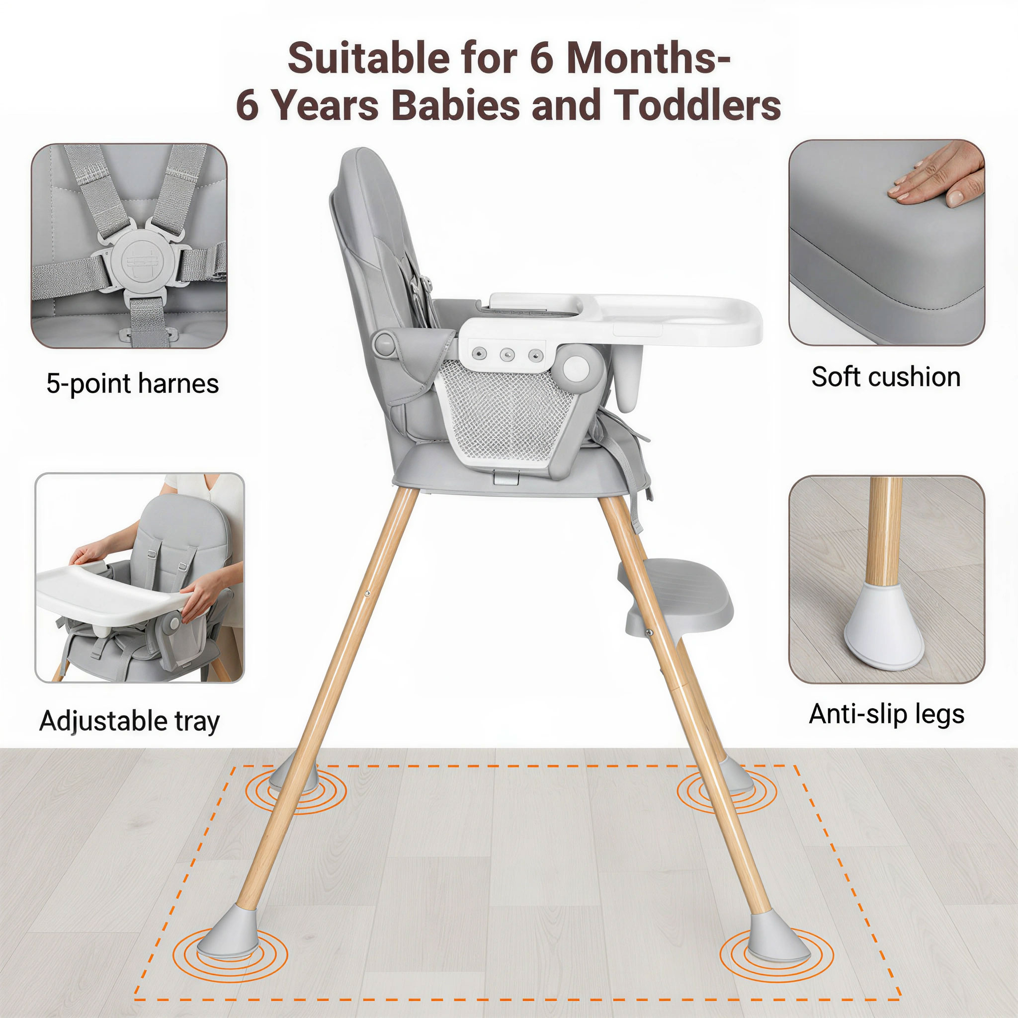 Oioane 4-in-1 Convertible High Chair, Gray photo 5