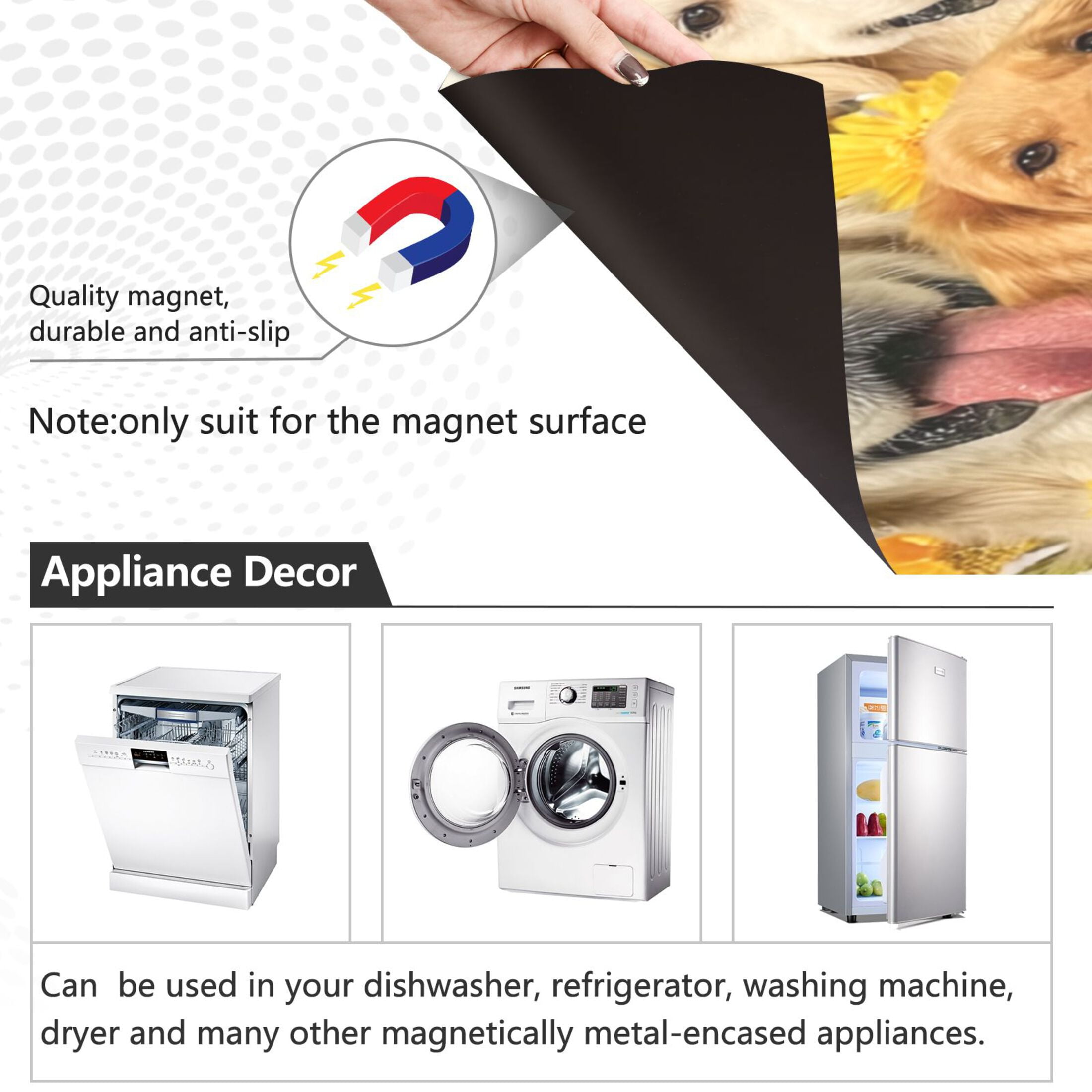 IAUYY Magnetic decorative sticker - 23x26 Inch PVC Refrigerator Decorative Cover, Removable DIY Art for Kitchen Appliances Daisies and Dogs