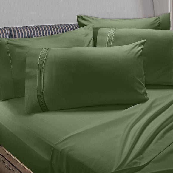 Clara Clark Premier 1800 Collection Bed Sheet Set with Extra Pillowcases Wrinkle, Fade & Stain Resistant, Full, Calla Green