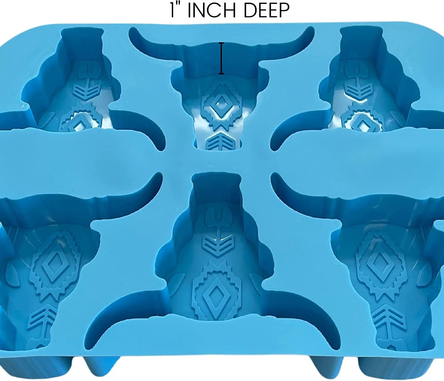 6 Longhorn Freshie Mold Silicone Tray Bulk Wholesale  11.25" Wide x 8" Long x 1" Deep  Multiple Mold for Freshies, Epoxy, Soap  Aztec Bull Skull  Blue Tray Heat Resistant Aroma Unscented Beads