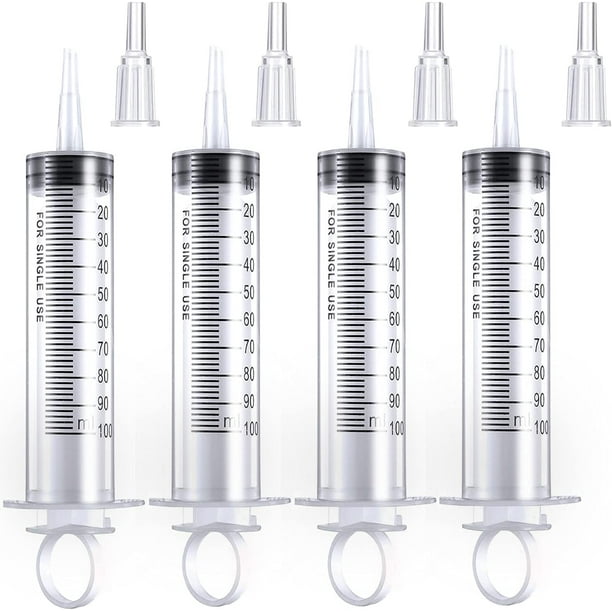 4 PCS 100 ml Syringes, Individually Wrapped Large Plastic Syringe