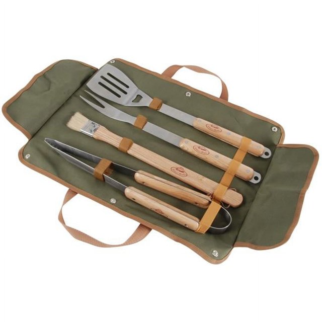 Esschert Design GT37 Barbecue Tool Kit in Canvas Bag, Stainless Steel & Wood