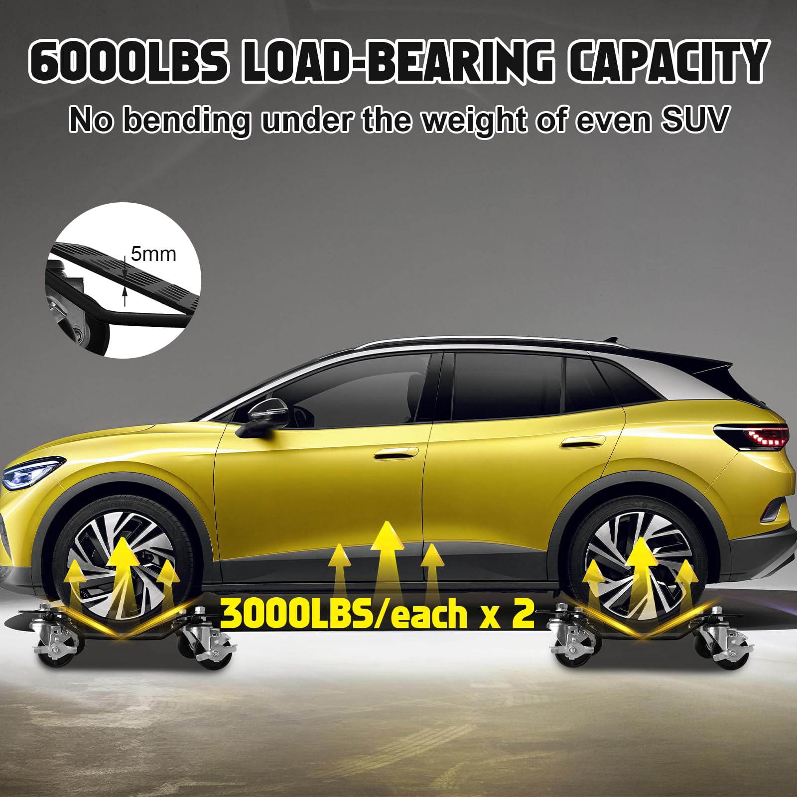 Car Dolly Set of 4, 6000LBS Heavy Duty Wheel Dolly Set - Vehicle Dollies for Mechanics with Locking 360° Casters, Perfect as Car Moving Dolly & Garage Storage Dollies
