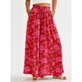thumbnail image 5 of Women Casual High Waist Wide Leg Pants Summer Long Palazzo Pants Pocket Lounge Vacation Clothes Red Print XL, 5 of 8