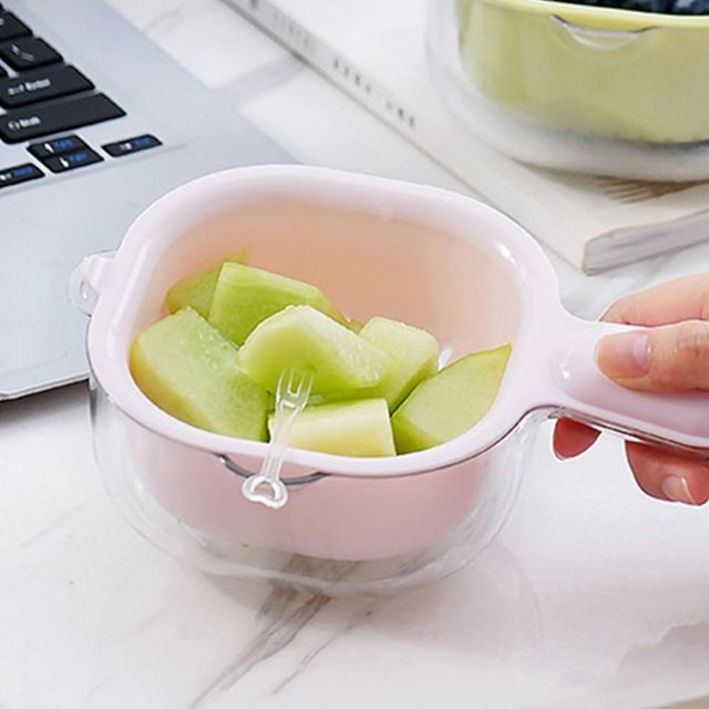 HLONK Home Essentials Fruit Strainers Berry Strainers Two-Layer Draining Basket For The Kitchen With Handle Removable Strainer Draining Basket Pink