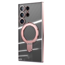 Decase Case for Samsung Galaxy 24 Ultra Built-in Ring Kickstand,Slim Translucent Shockproof Anti-Scratch Magnetic Phone Shell with Camera Lens Protector Cover Support Wireless Charging - Rosegold