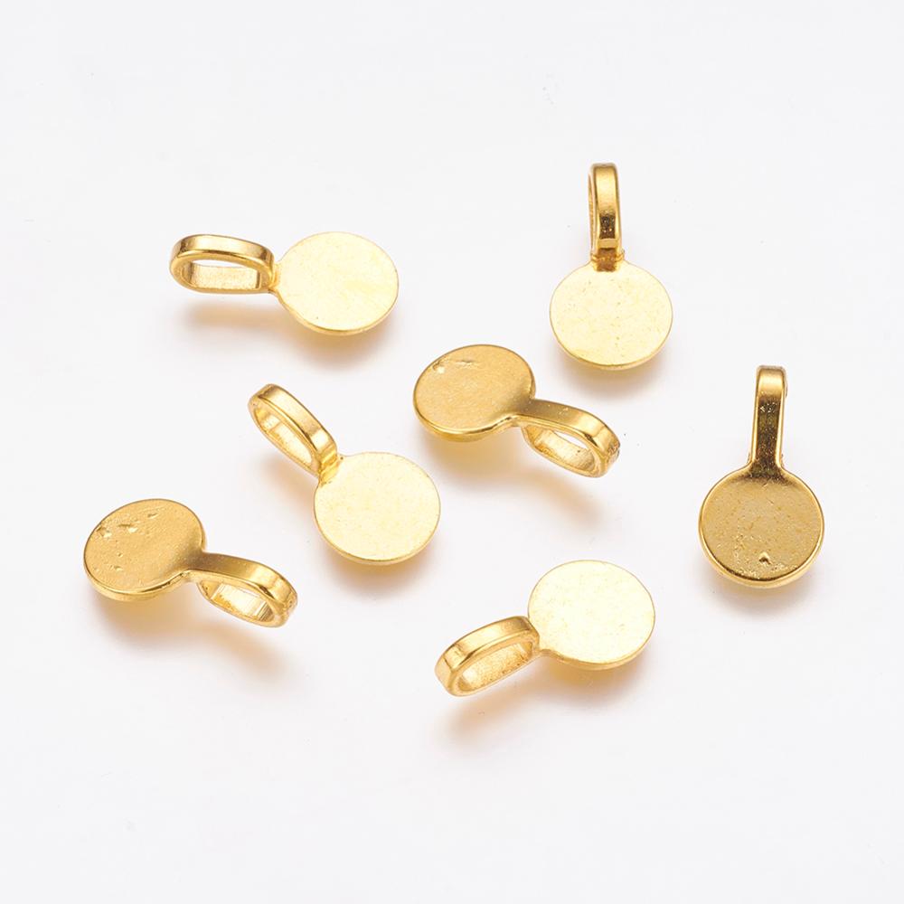 500pcs style Alloy Glue On Flat Pad Bails Flat Round Cadmium Free & Nickel Free & Lead Free Golden 18x10x5.5mm Hole: 6x3.5mm