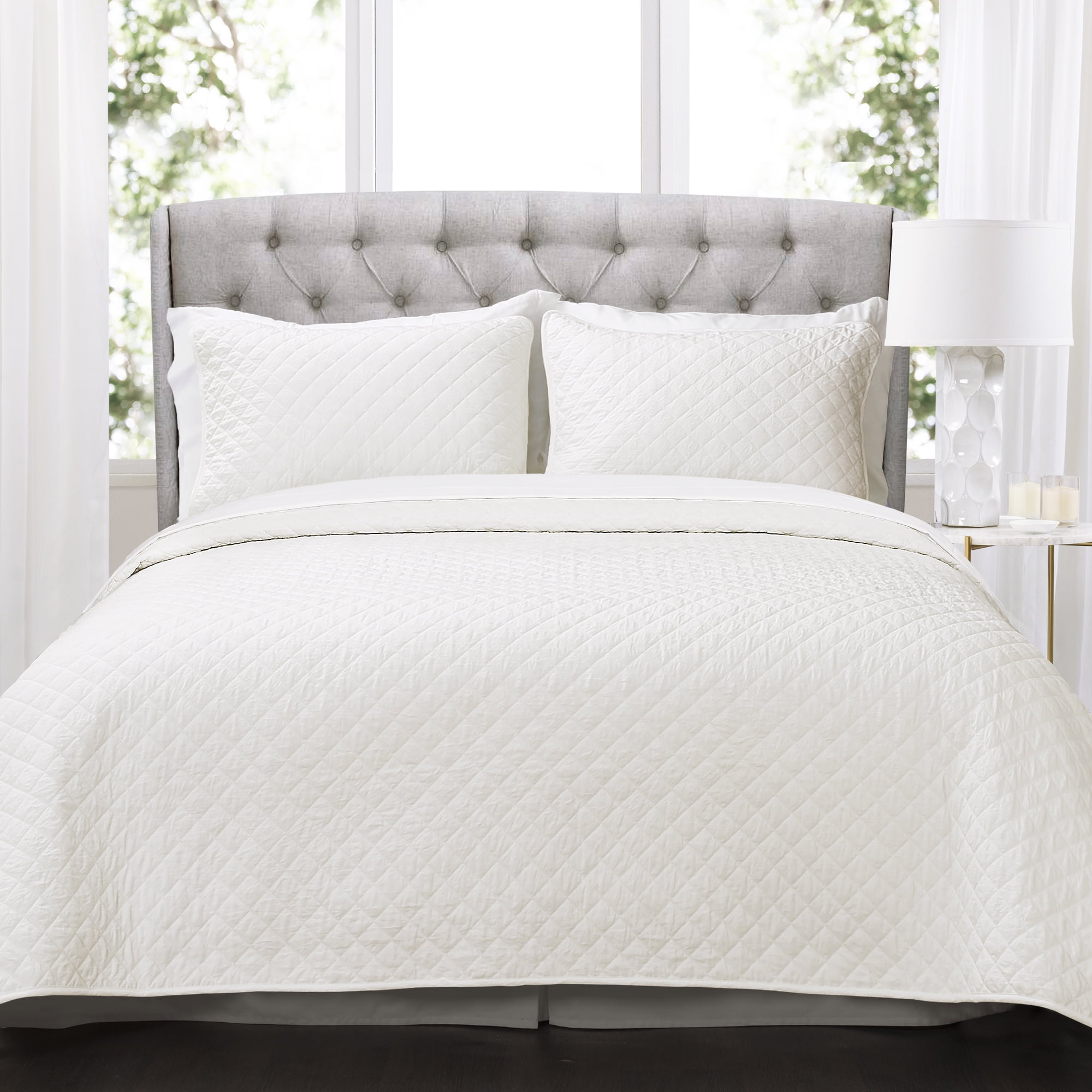 Lush Decor Ava Quilt Diamond Pattern Solid 3 Piece Oversized Bedding