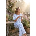 thumbnail image 4 of Ekouaer Womens Satin Silky Pajama Set Short Sleeve Shirt with Long Pajama Pant Set Soft PJ Loungewear, 4 of 6