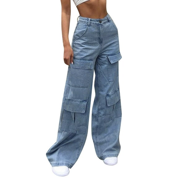 Cargo Pants Women Baggy Y2K Ripped Boyfriends Jeans Distressed High