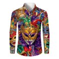 thumbnail image 3 of Fgvctg Mardi Gras Shirts for Men Carnival Party Long Sleeve Button Down V Neck Shirts Collared Multicolored Blouse Mask Print Plus Size Business Casual Outfits Army Green 3XL, 3 of 5