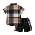 thumbnail image 4 of Sopiago Boys Clothes Shorts Sets Plaid Short Sleeve Hooded Button Shirt and Jogger Shorts for Kids Summer Outfits Brown,4-5 Years, 4 of 4