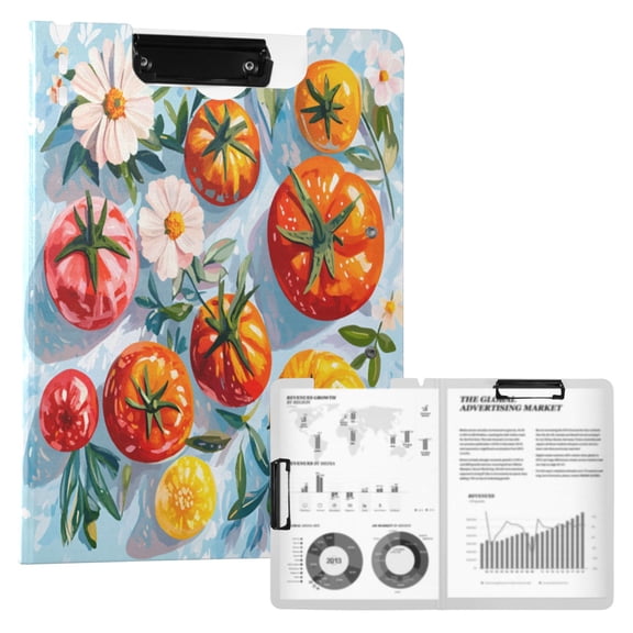 FORMRS A4 Clipboard Folder with Pen Holder Horizontal Foldable School Office Binder, Watercolor Tomatoes