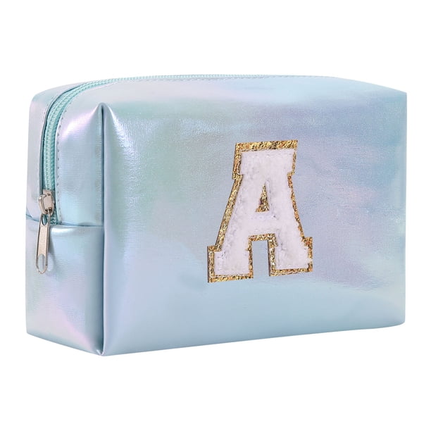 Neceser de maquillaje alfabeto bordado - PU, gran capacidad y con estilo - para viajes, neceser y bolso de mano