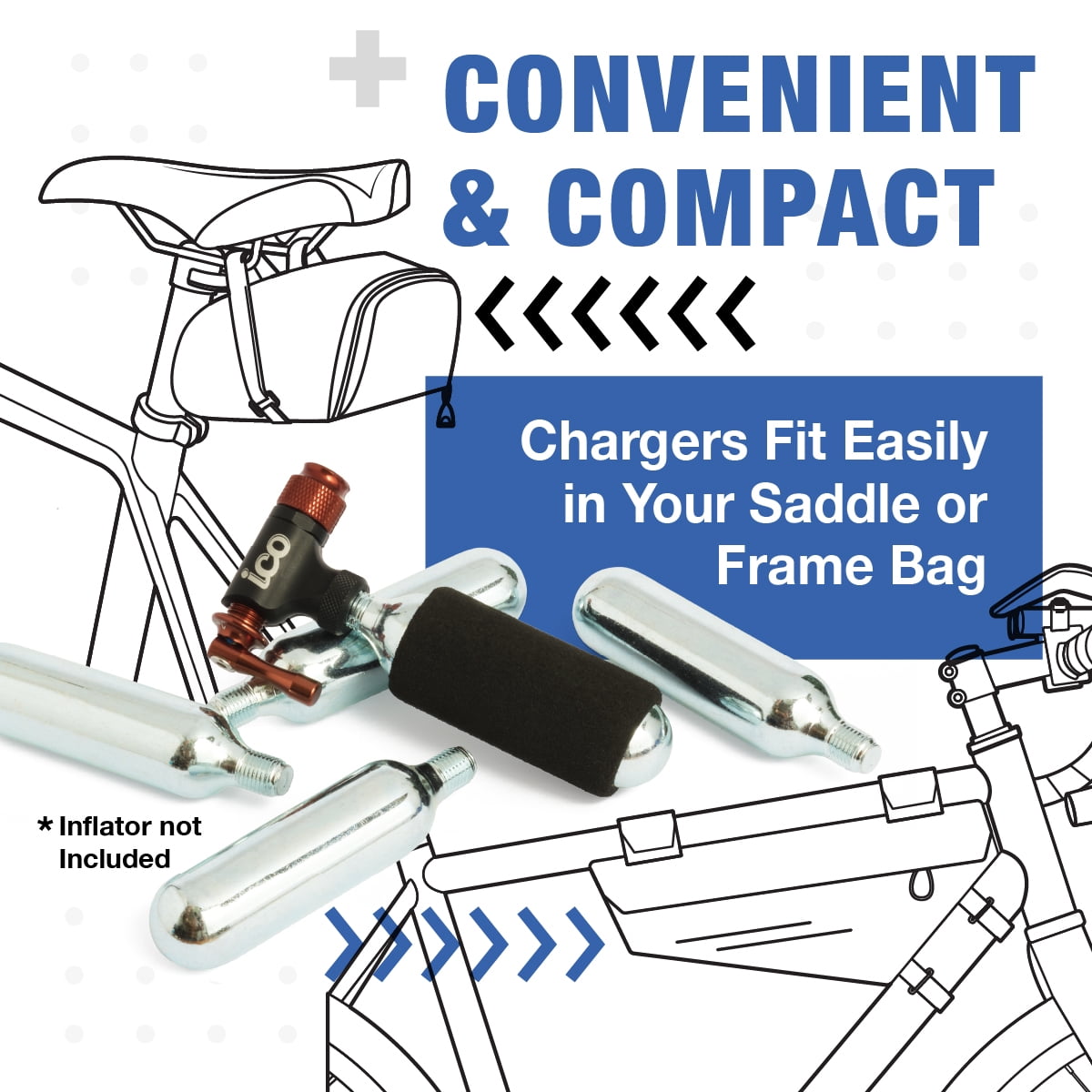 ICO 16g CO2 Cartridges Threaded for Use With CO2 Bike Pump for Tire Repair for Mountain & Road Bikes, Food Grade for Beer, 10 Pack