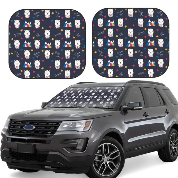Balery Llamas 1 Parasol para parabrisas de coche de 2 piezas | Parasol plegable para parabrisas delantero de coche para la mayoría de sedanes-Medium