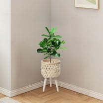 SPOORYYO Wooden Woven Storage Basket, Indoor/Outdoor Plant Pot, High-Legged Floor Stand, Home Decor