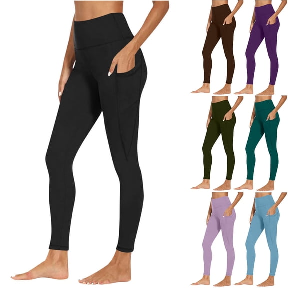 ATENAR Leggings for Women,Leggings with Pockets,Training Pants,Butt Lifting,Comfort Fit,Solid,Pockets,Black,L(US:8)