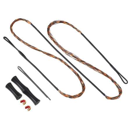 Uxcell Bow String Replacement with 2 Pcs Brass Nocks 1 Set of Silicone Finger Tab for Traditional Long Bow Recurve Bow String Black-Brown AMO 70