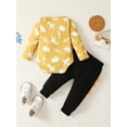 thumbnail image 3 of Kucnuzki 12 Months Newborn Baby Boy Winter Outfits Pants Sets 18 Months Long Sleeve Cool Dino Prints Romper Elastic Pants 2PCS Set Yellow, 3 of 8
