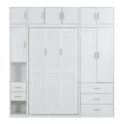 EUROCO Wood Murphy Bed, Storage Wall Bed with Cabinets and Drawers, Clever Furniture Set with Wardrobe for Living Room, Assemble Video Provided, Twin