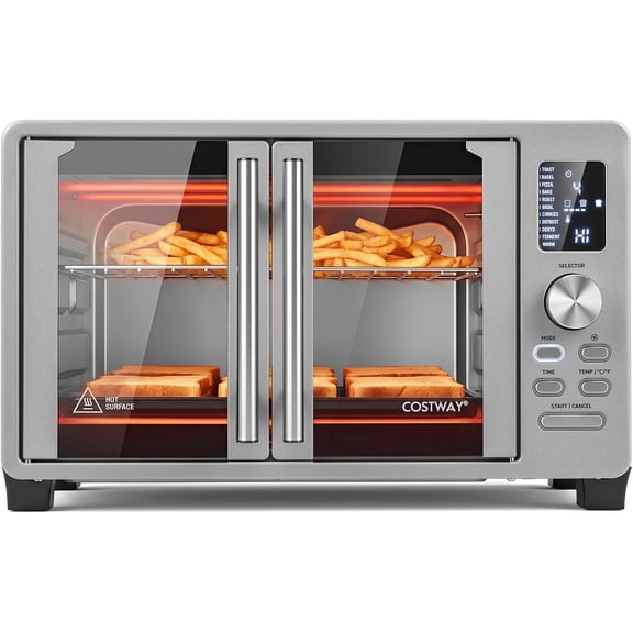 26.4 QT French Door Toaster Oven, 11 Presets, Convection Air Fryer, Bake, Roast, Broil, Dehydrate, LED Display