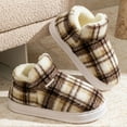thumbnail image 3 of Checkered Booties Slippers for Women Warm Fleece Lined House Shoes Memory Foam Indoor Outdoor Plaid Fuzzy Boots, 3 of 6