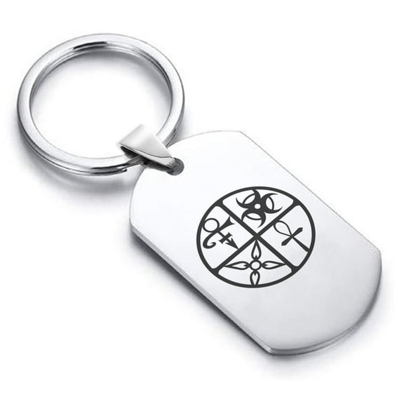 Stainless Steel Four Horsemen of the Apocalypse Dog Tag Keychain Circle Ring