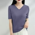 thumbnail image 2 of BRDFRL Women Summer Knit Shirt Blouse V Neck Short Sleeve Pullover Sweater Tops Blue L, 2 of 6