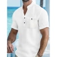 thumbnail image 2 of Yifymode Men's Mandarin Collar Linen Henley Shirt, Short Sleeve Chest Pocket Comfort Casual Top White XL, 2 of 7