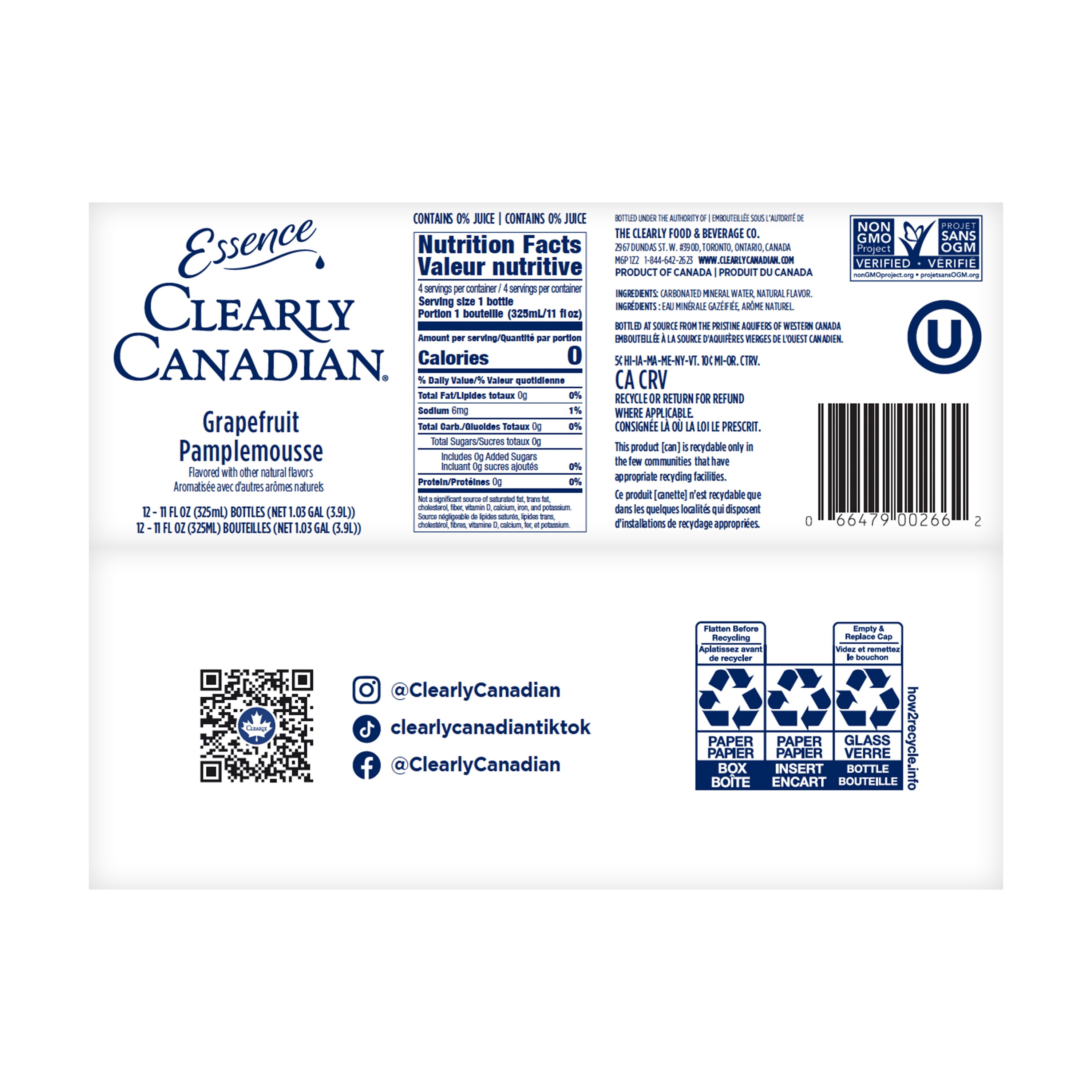 Clearly Canadian Sparkling Water With Grapefruit Essence, No Allergens