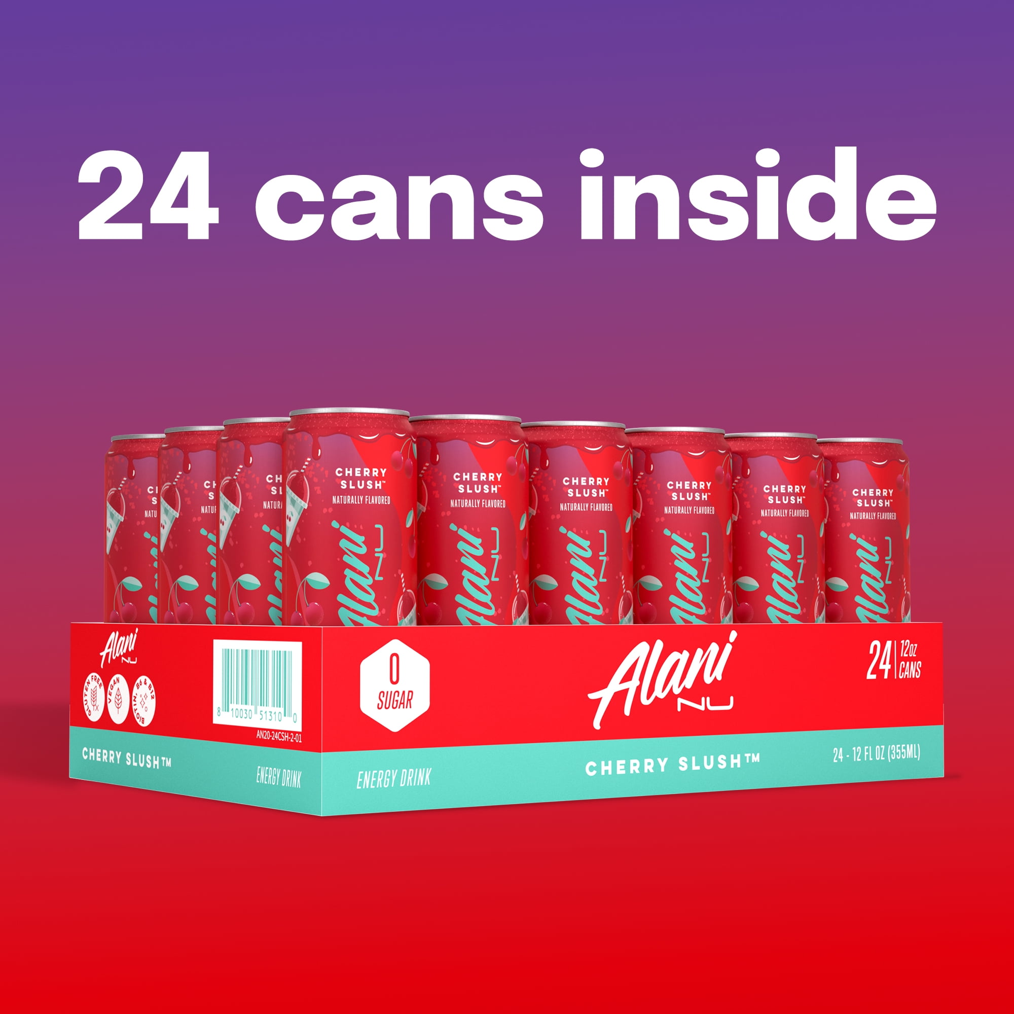 Alani Nu Sugar Free Energy Drink, Cherry Slush, 12 fl oz, 24 Pack, Cans, 200mg Caffeine