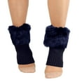 thumbnail image 2 of Sailboat Women Faux Fur Trim Boot Cuff Socks Winter Knitted Furry Top Cover Leg Warmers Dark Blue, 2 of 4